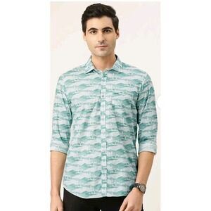 Lee Cooper Shirt Button Up Mens Large Lighthouses Boats Sea Green Nautical Coast